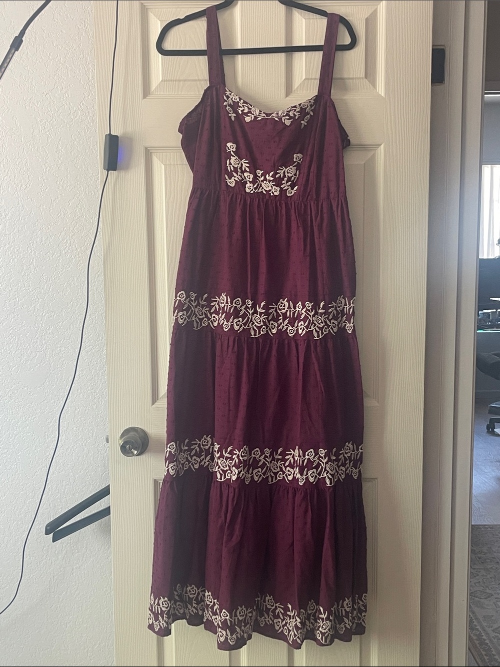 Embroidered Burgundy Maxi Sundress